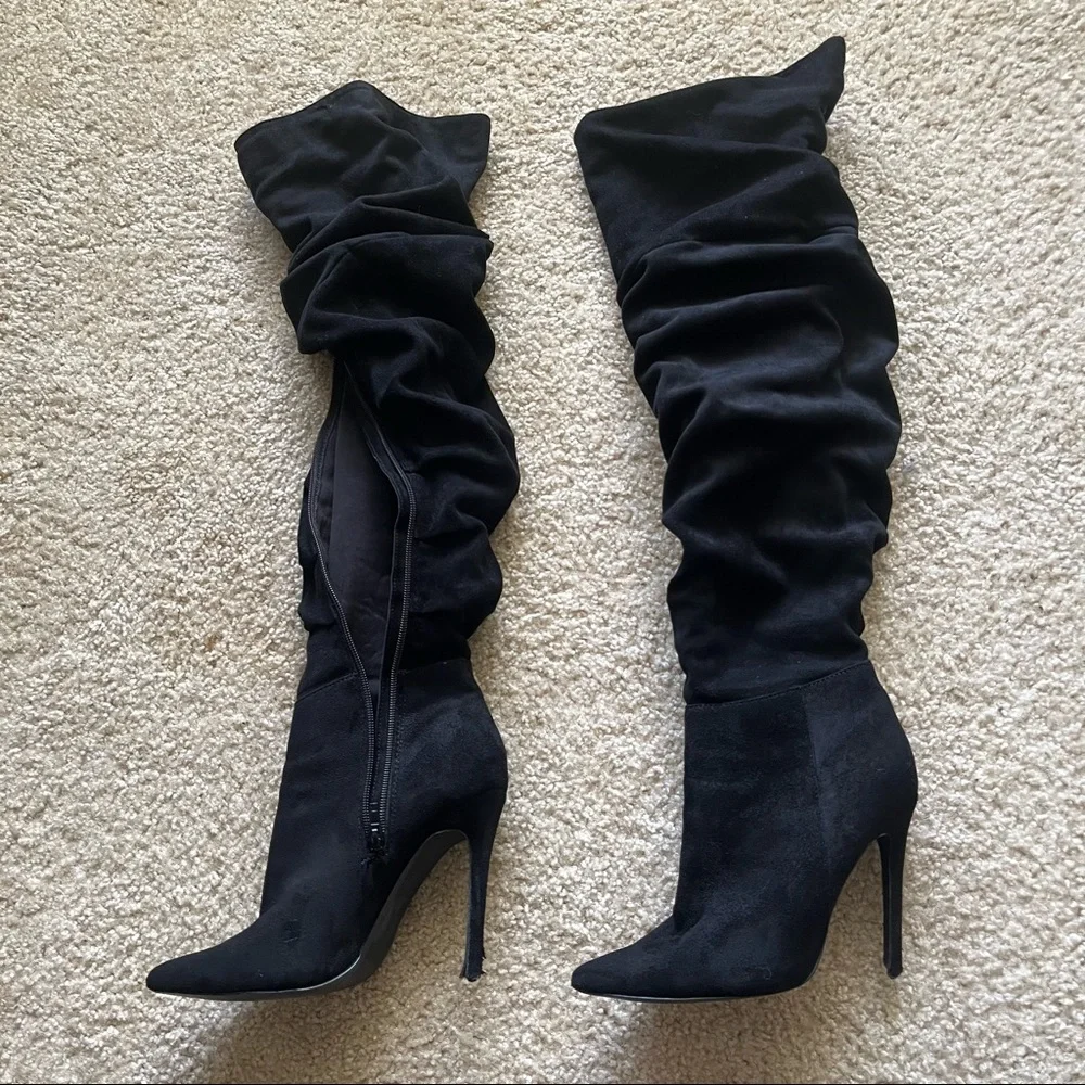 Nadine womens above the knee zipper suede 3 inch Stiletto heel Size 7 Textile